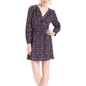 Bar III Navy Faux Wrap Bird Print Missoula Minidress fall long sleeve S